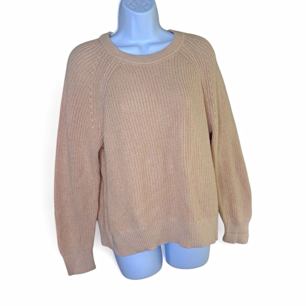 J.Crew Heritage Cotton Ribbed Shaker Stitch Sweater Crewneck Pullover Beige Sz L